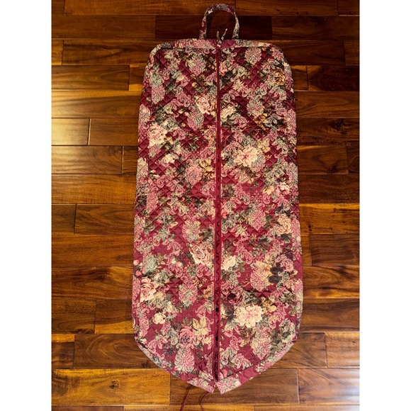 Vintage Quilted FloralGarment Bag Burgundy Rose Travel Suit Dress Cover